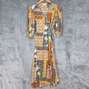 Womens Dress XL Midi Boho‎ Hippie Wrap Patchwork Floral Paisley Retro Gauze